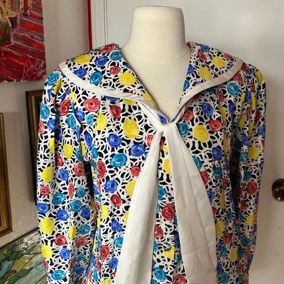 frank young silk rose floral multicolored button up blouse - Picture 2 of 3